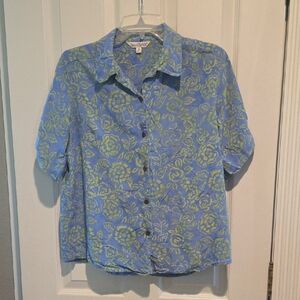 TravelSmith Blue and Green Floral Shirt